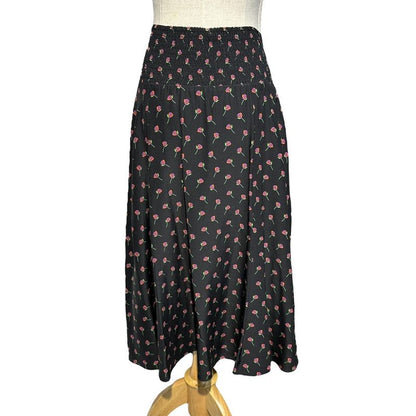 Prada 17ss Rose Print Gathered Flare Skirt P159nr 36(about S) Black×pink
