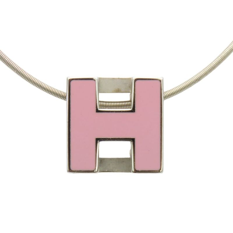 Hermes Necklace Caged Ash Metal Pink Silver Hardware H Cube Accessories