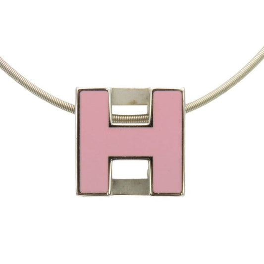 Hermes Necklace Caged Ash Metal Pink Silver Hardware H Cube Accessories
