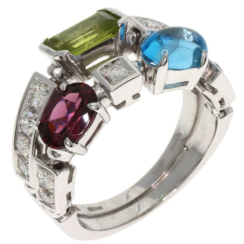 Bvlgari Bulgari Allegra Diamond Multi-colored Stones Ring 18K White Gold Ladies