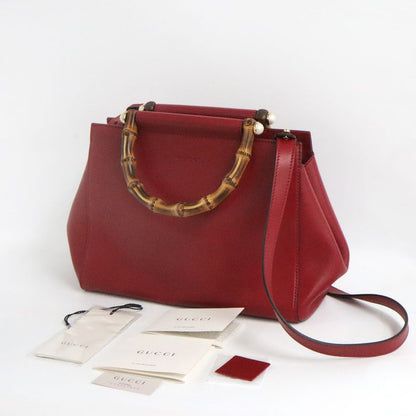 Gucci Bamboo Nimfair Small 2WAY Handbag 453767 Red Leather Shoulder
