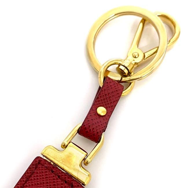 Prada Logo Key Ring Red Saffiano 1 pp067 Leather