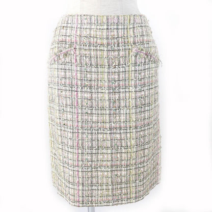 CHANEL 05P P25517 Coco Mark Part Flower Sequins Silk Blend Tweed Skirt Beige