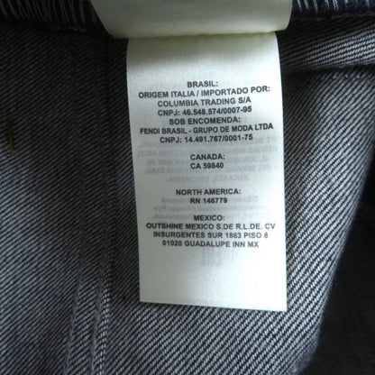 Fendi Flp673 Leather Denim Pants With Logo Patch And Logo Button Bottoms Indigo