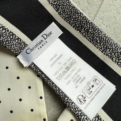 Christian Dior Mitzah Mini Scarf Twirly 100% Silk Logo Dots Polka Dots White