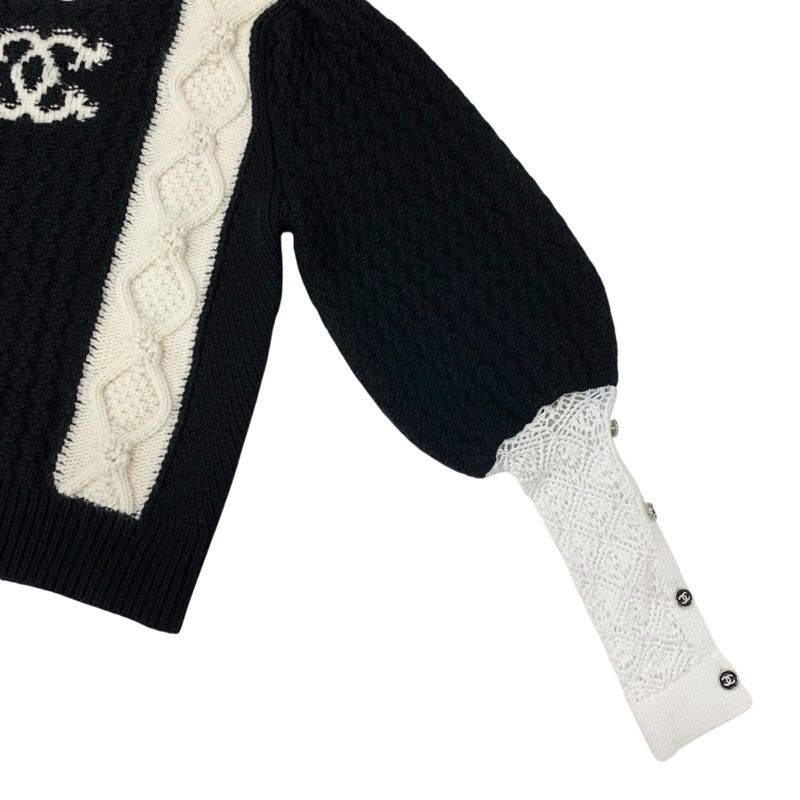 Chanel Tops Wool Black White Coco Mark Knit Sweater