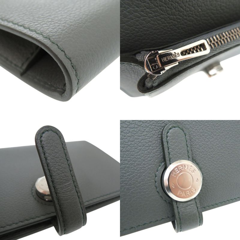 Hermes Dogon Compact Coin Case Leather Vert Amand Evercolor W Engraved 1193