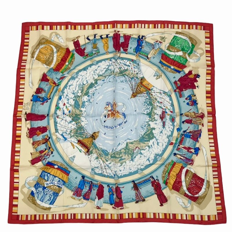 Hermes Carre 90 Prieres AU VENT Prayer In The Wind Silk Scarf Red