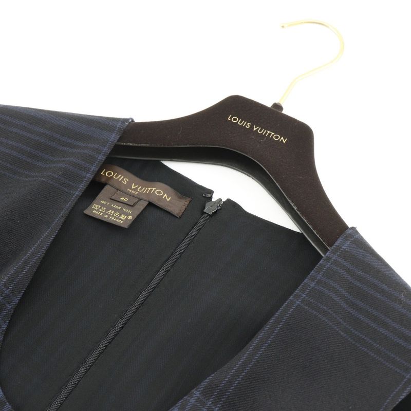 Louis Vuitton Dress Checked Wool Navy Women's Dress