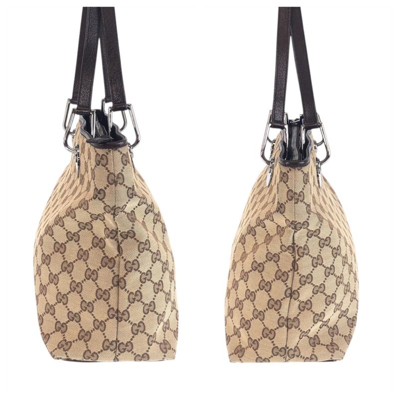 Gucci Beige Brown Silver Hardware GG Canvas/leather 139552 Tote Bag Shoulder