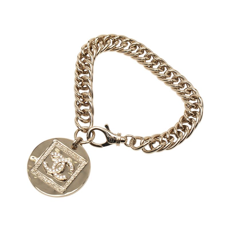 Chanel Coco Mark Chain Bracelet Gold Plated Rhinestone Ladies Chanel