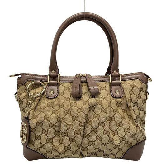 Gucci Handbag Sookie GG Pattern 247902 Beige Dark Brown And Purple Leather