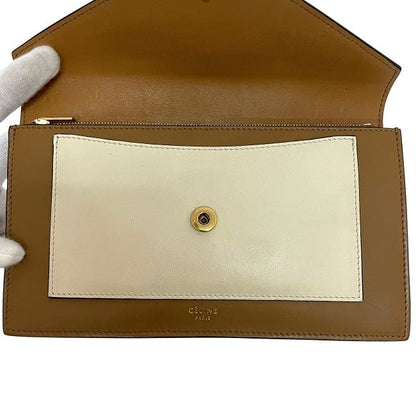 Celine Bifold Long Wallet Brown Navy White Wallet Excellent Condition Leather