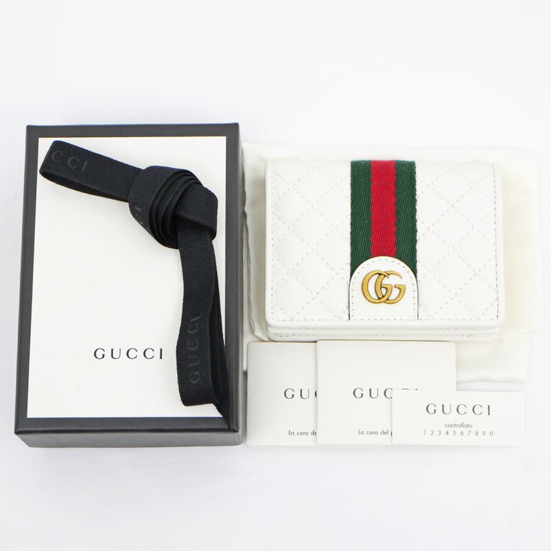 Gucci Sherry Line GG Quilted Compact Wallet 536453 White Leather Bifold