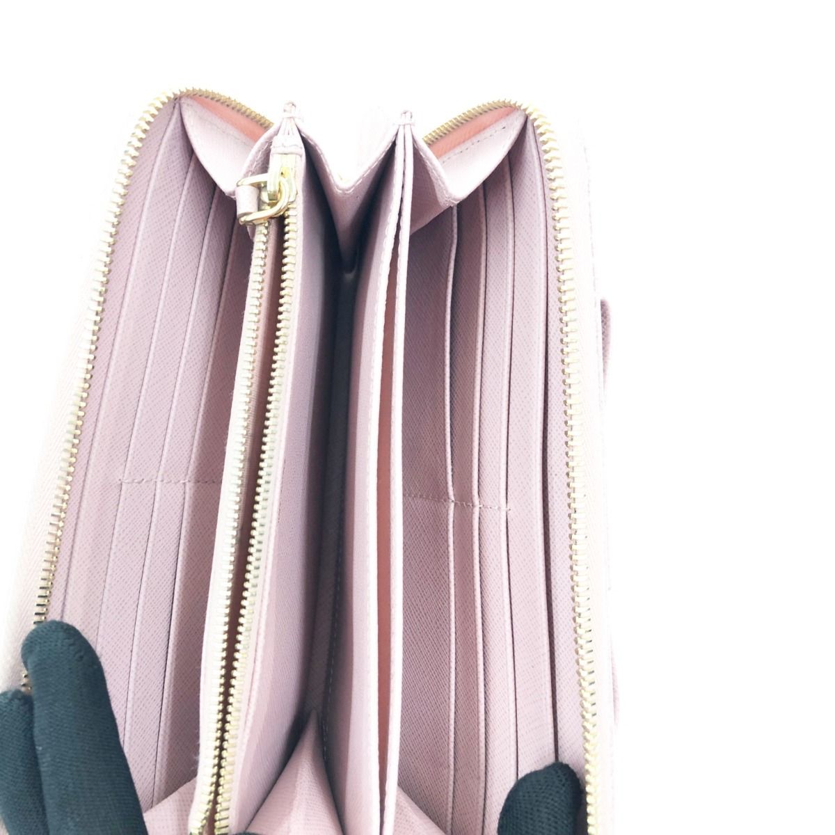 Prada Saffiano Ribbon Round Zipper Long Wallet 1ml506ztm Pink