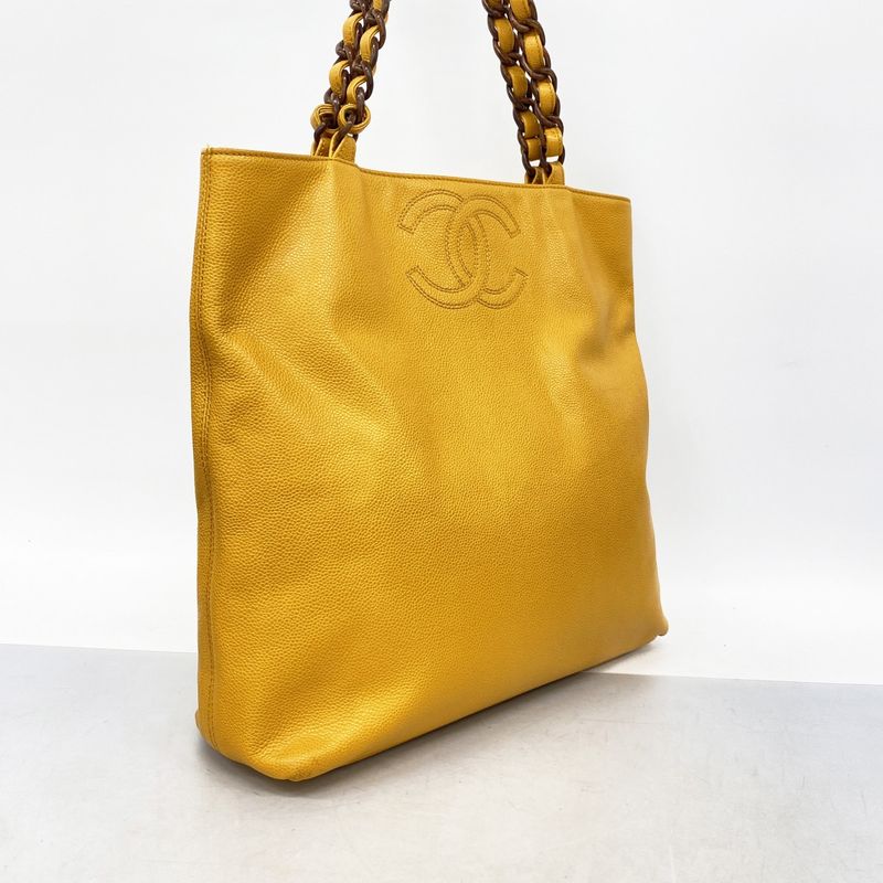 Chanel Tote Bag Caviar Skin Orange Gold Hardware Women