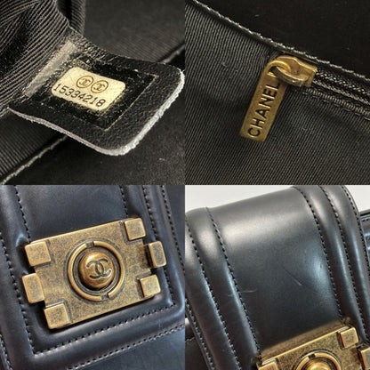 Chanel Boy Chanel Chain Tote Bag Black Leather Coco Mark One Shoulder