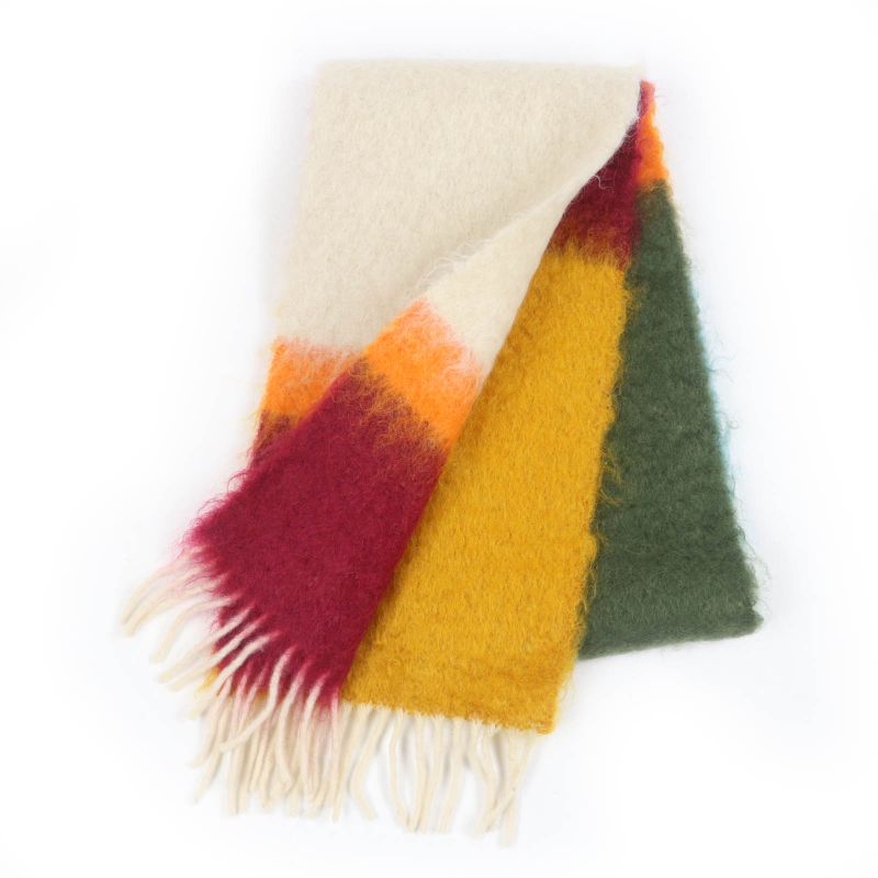 LOEWE Mohair Wool Monogram Leather Scarf With Patch And Fringe Multicolor Made