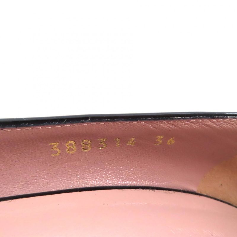 Gucci 388314 Interlocking G Pointed Toe Patent Leather Pumps Black 36 With Box