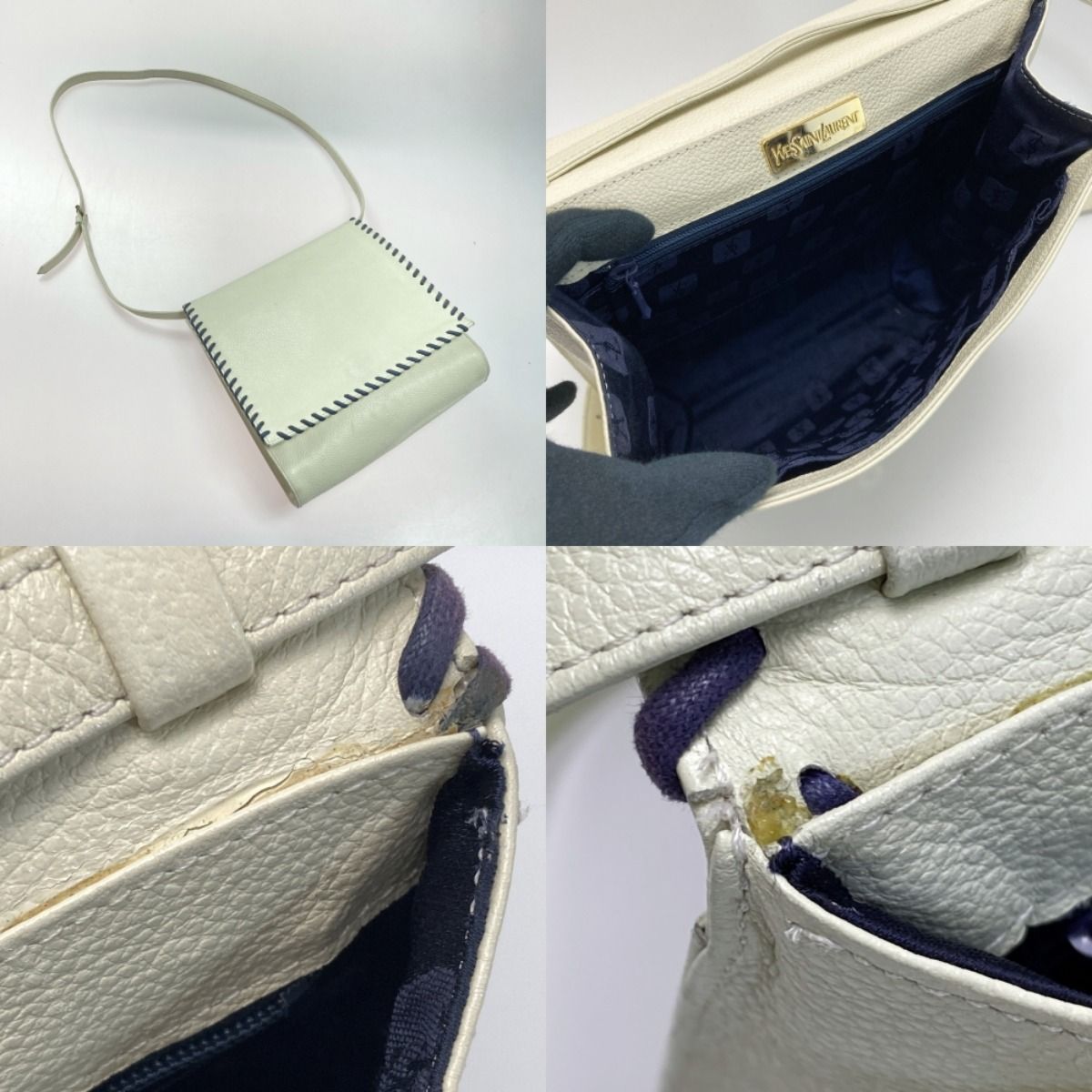 Yves Saint Laurent Shoulder Bag Ivory Flap Braided Leather