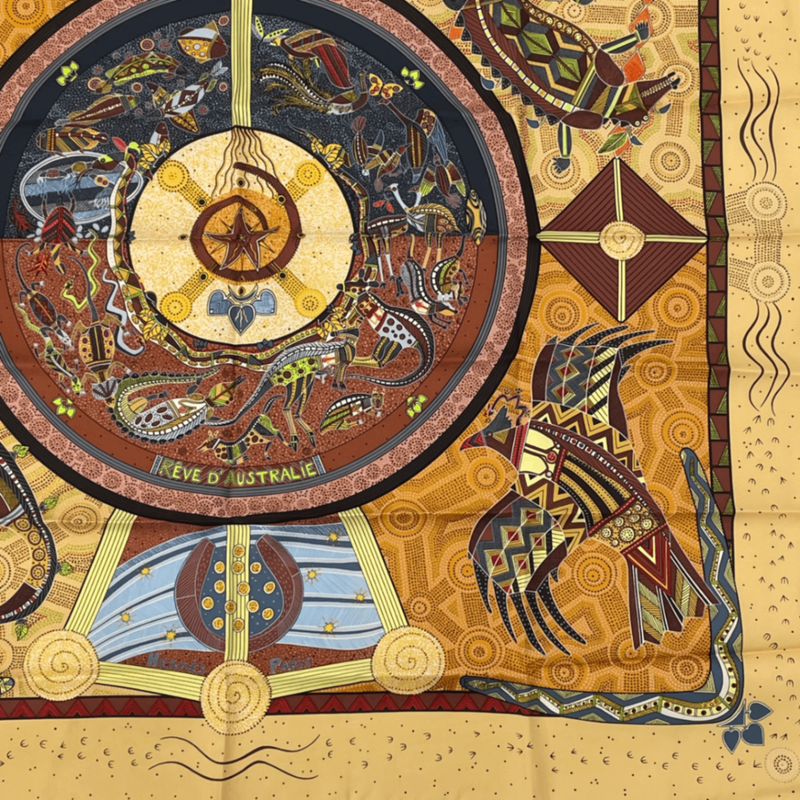 Hermes Silk Scarf Carre 90 REVE D'australie Australian Dream Yellow