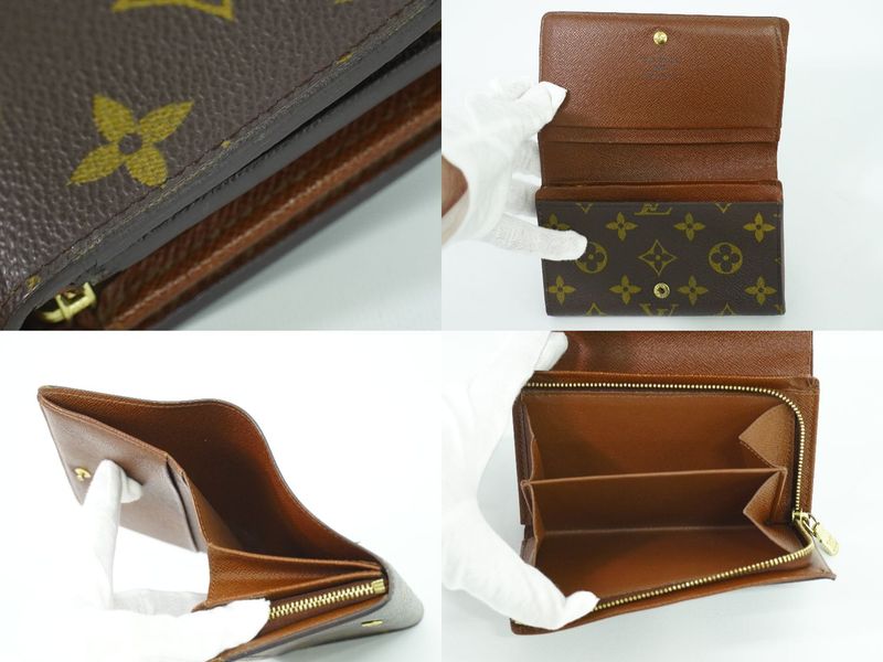 Authentic Louis Vuitton LV Porte Monet Vier Trésor Monogram Fold Wallet Brown