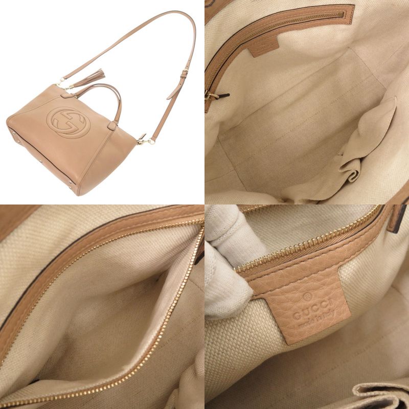 Gucci Soho 369176 Leather Pink Beige 2WAY Handbag Shoulder Bag 0082 Gucci