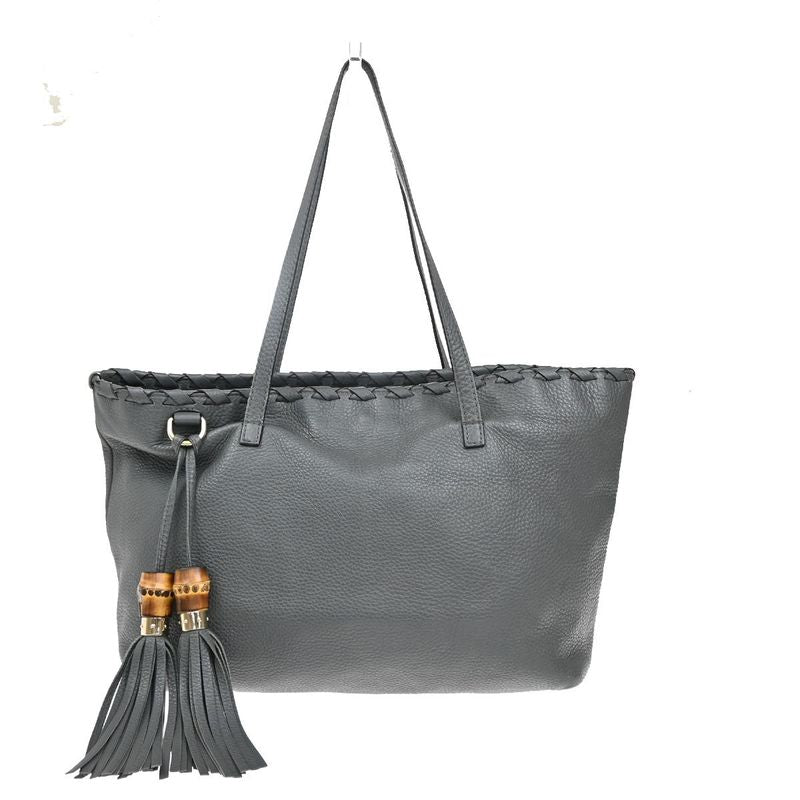 Gucci Shoulder Tote Bag Bamboo Tassel Leather Gray 38ka912