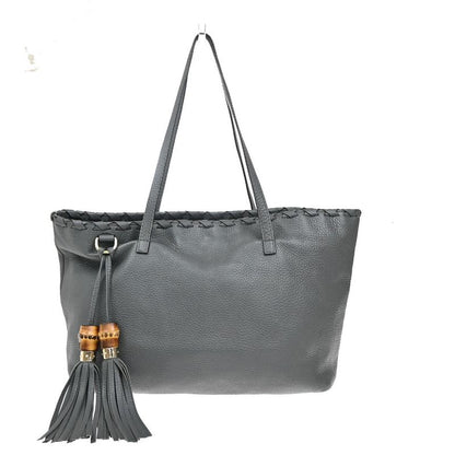 Gucci Shoulder Tote Bag Bamboo Tassel Leather Gray 38ka912