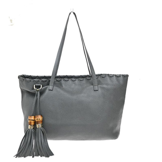 Gucci Shoulder Tote Bag Bamboo Tassel Leather Gray 38ka912