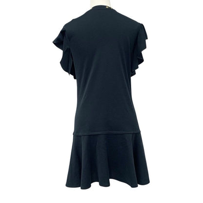 Louis Vuitton Dress Cotton Black Gold Monogram Flower Ruffle