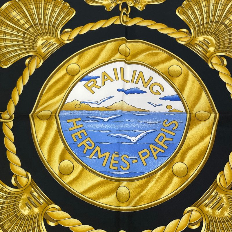 Hermes Carre 90 Railing Ship's Railings Scarf Silk Black