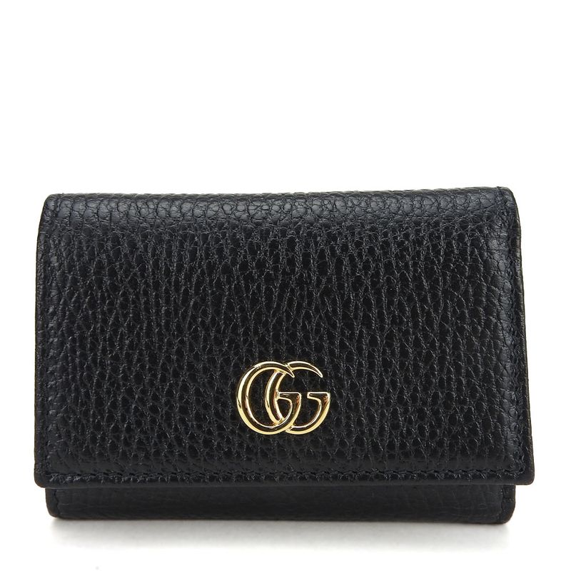 Gucci Trifold Wallet 644407 GG Marmont Leather Black Gold Hardware Compact