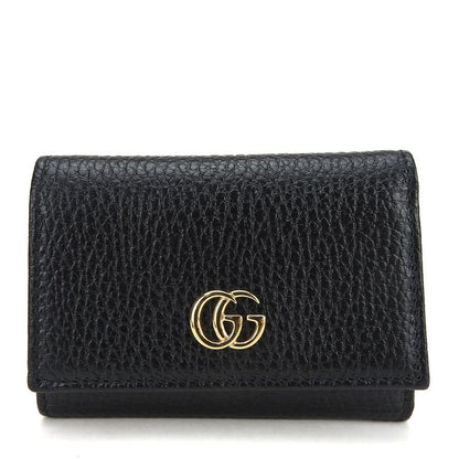 Gucci Trifold Wallet 644407 GG Marmont Leather Black Gold Hardware Compact