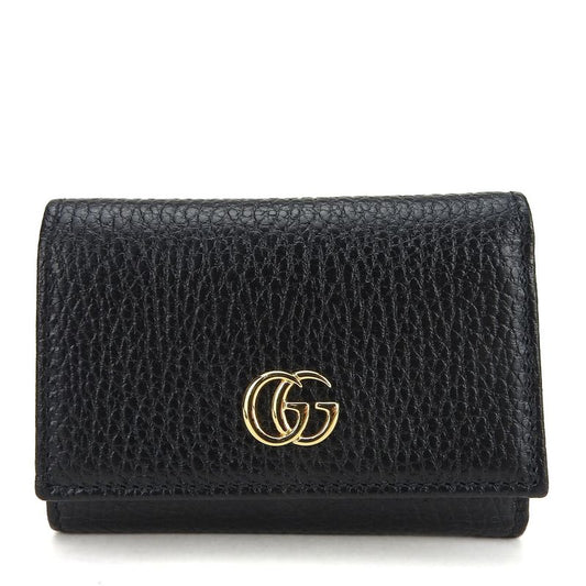 Gucci Trifold Wallet 644407 GG Marmont Leather Black Gold Hardware Compact