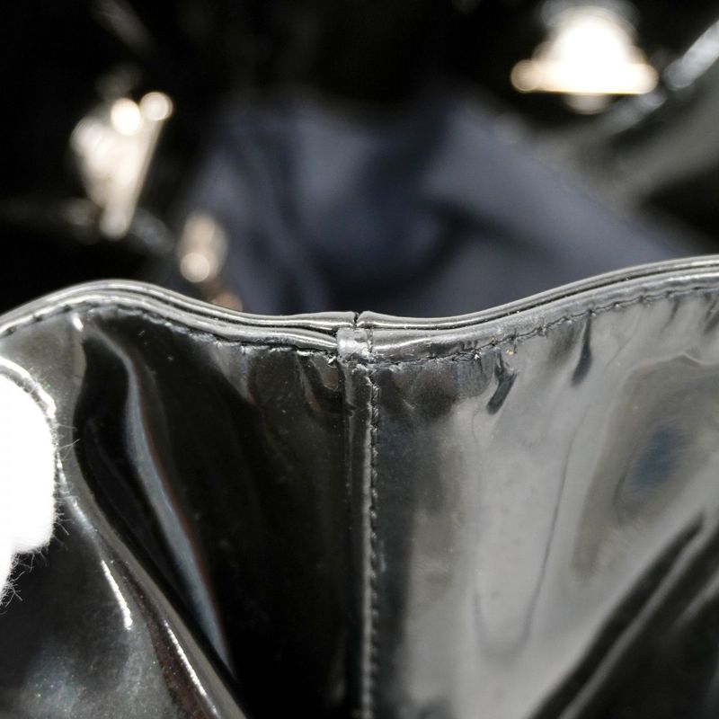 Chanel Shoulder Bag Patent Leather Black Silver Hardware Women