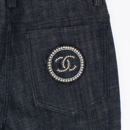 Chanel 05C Rhinestone Coco Button Coco Mark 5 Pocket Denim Pants Bottoms P25297