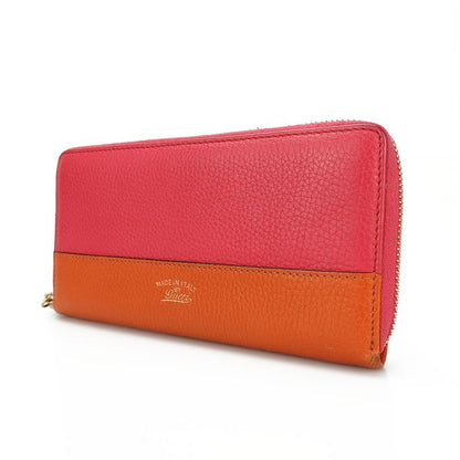 Gucci Long Wallet 307984 Bamboo Leather Orange Pink Round Zipper Zippy Bicolor