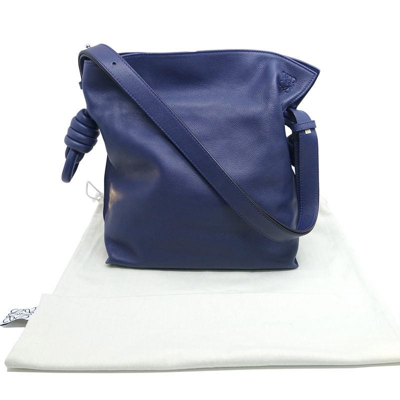 Loewe Flamenco Knot Anagram Shoulder Bag Leather Purple Silver Hardware