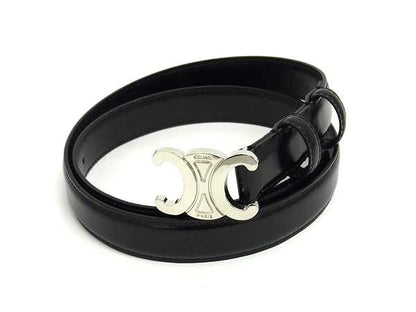 Celine Triomphe Leather Silver Hardware Belt Size 80 Men's Black Fq0373