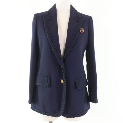 Gucci 610946 Interlocking G-pin Charm Lined Logo Pattern Tailored Jacket Navy