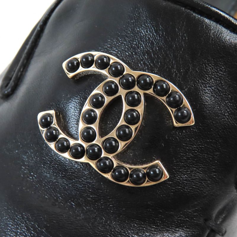 CHANEL 2023 23A G45008 Coco Mark Shiny Calfskin Leather Loafers Black 36