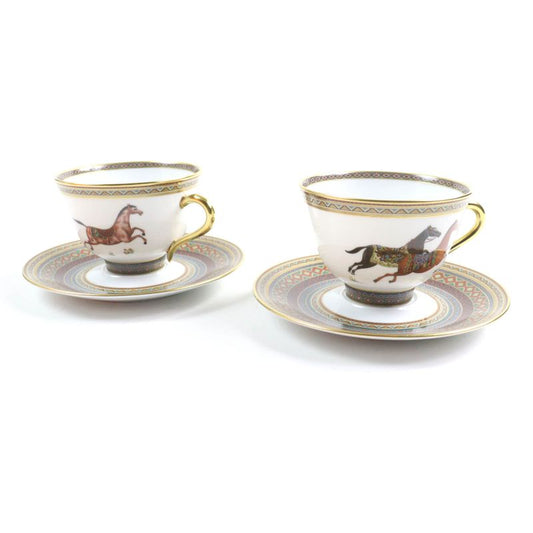 Hermes Chevaldrian Horse Tea Cup And Saucer Set Of 2 Tableware Multi With Box