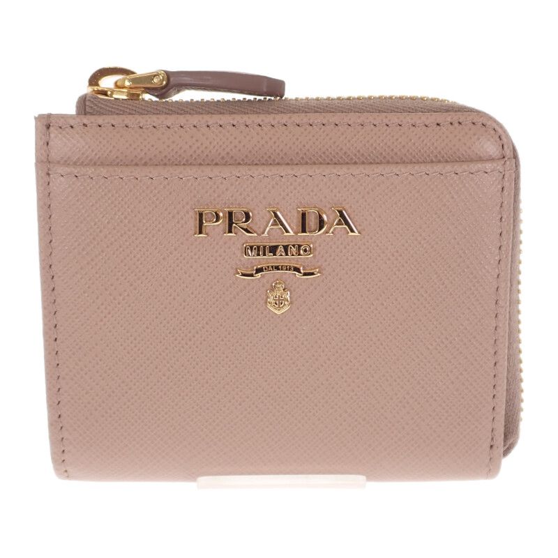 Prada L Shaped Zipper Coin Purse 1ml025 Coin Case Saffiano Cypria Pink Beige