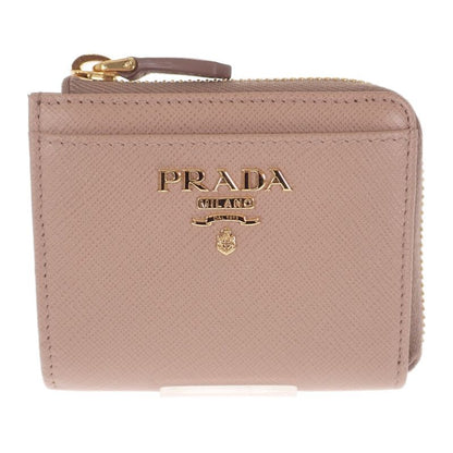 Prada L Shaped Zipper Coin Purse 1ml025 Coin Case Saffiano Cypria Pink Beige