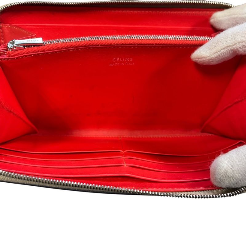 2853 Celine Large Zipped Wallet Long Zipper Beige Preowned W-Tn-3106