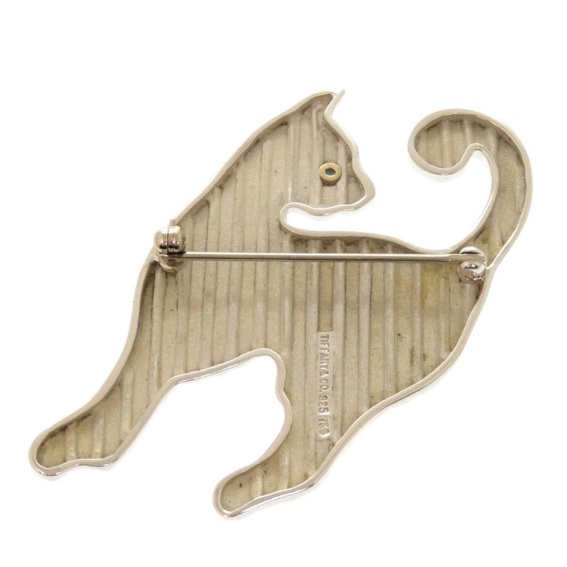 Tiffany & Co Cat Motif Silver 925 Yellow Gold 750 Stones Silver Brooch 1885