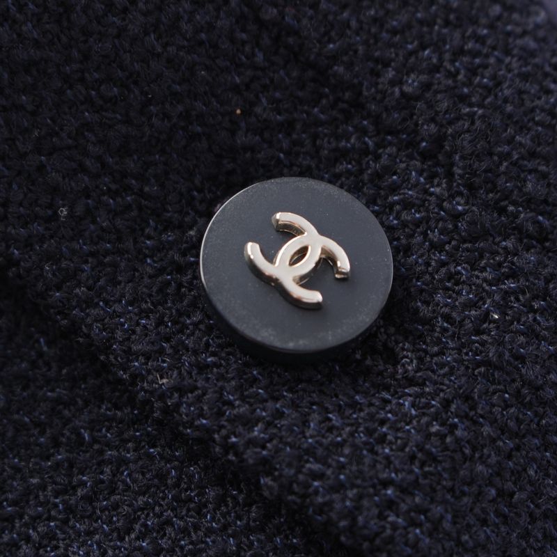 Chanel 96P Wool Coco Button Tweed Sleeveless Dress P06304 Navy 38
