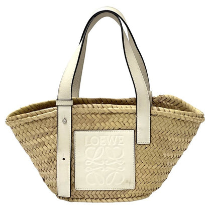 Loewe Bag Women's Brand Anagram Tote Leather Palm Leaf Basket Bag Small White