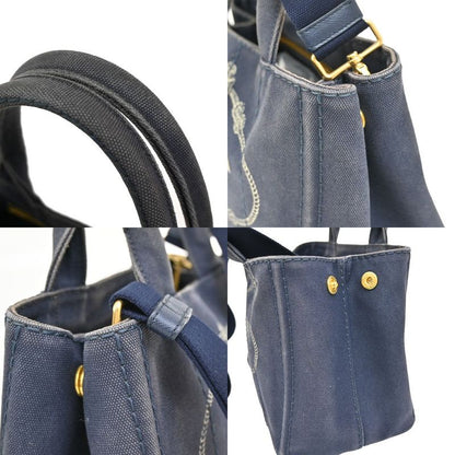 Prada Canapa 2WAY Shoulder Handbag Canvas Blue 86ka843